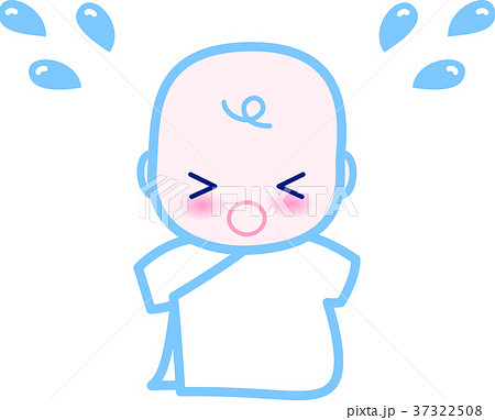 赤ちゃん大泣き かわいい ブルー 0歳児のイラスト素材