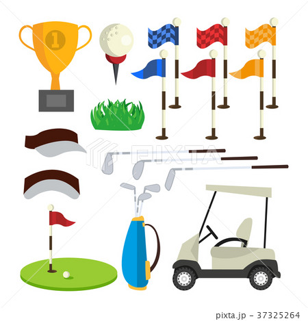 Golf Icons Set Vector. Golf Accessories. Cup, Flag Golf Icons Set Vector. Golf Accessories. Cup, Flag 37325264