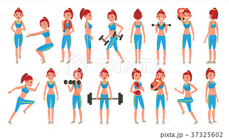 Fitness Girl Vector. Different Poses. Exercises Fitness Girl Vector. Different Poses. Exercises 37325602