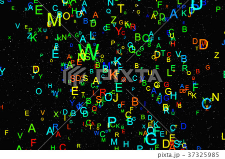 Abstract colorful alphabet fly on black background Abstract colorful alphabet fly on black background 37325985