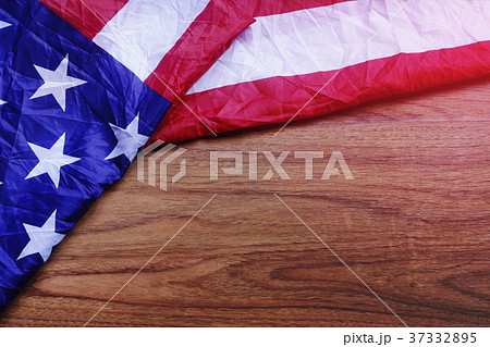 USA Flag on Brown Wooden Board Scene 37332895