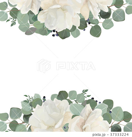 Floral card design: garden white peony Rose flower Floral card design: garden white peony Rose flower 37333224