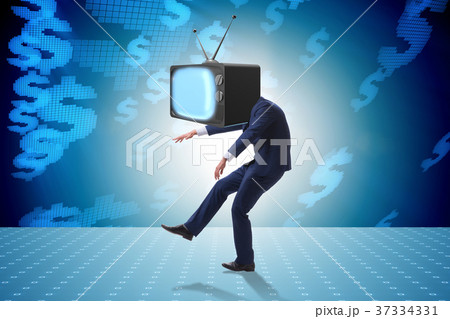 Media zombie concept with man and tv set instead 37334331