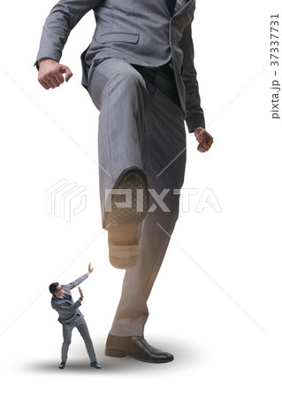 Bad angry boss kicking employee in business Bad angry boss kicking employee in business 37337731