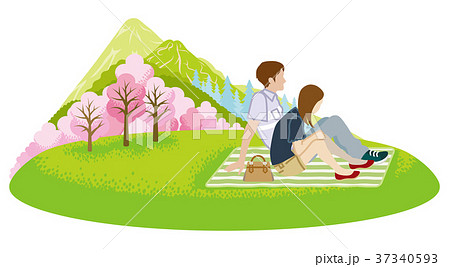 花見をするカップル　春の野原　クリップアー 37340593