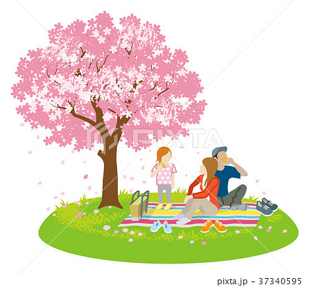 花見をする家族 春の野原 クリップアートのイラスト素材 37340595