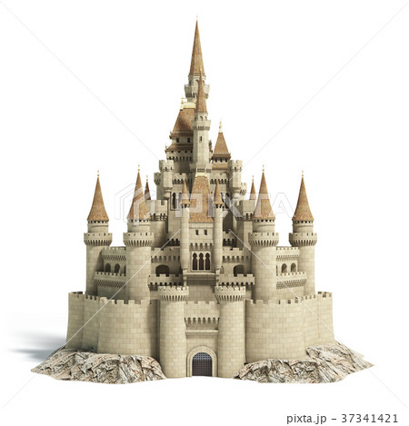 Old fairytale castle on the hill isolated on white Old fairytale castle on the hill isolated on white 37341421