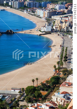 Beach And Blanes Town On Costa Brava In Spain 37342111