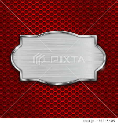 Metal brushed plate on red perforated background 37345405