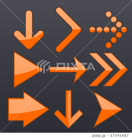 Orange arrows collection. Shiny 3d icons on dark 37345487