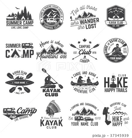 Set of canoe, hiking, kayak and camping club badge 37345939