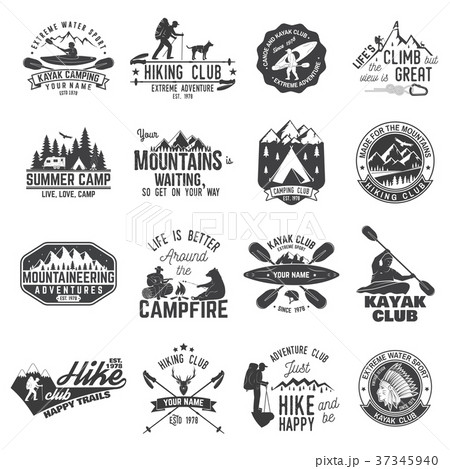 Set of canoe, hiking, kayak and camping club badge 37345940