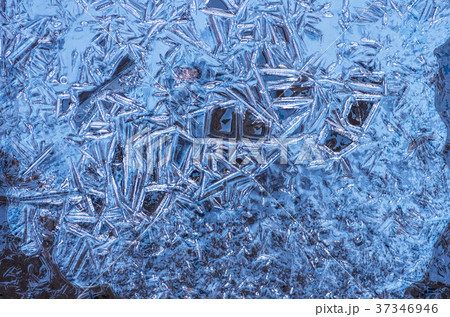 The texture of the frozen blue ice, closeup 37346946