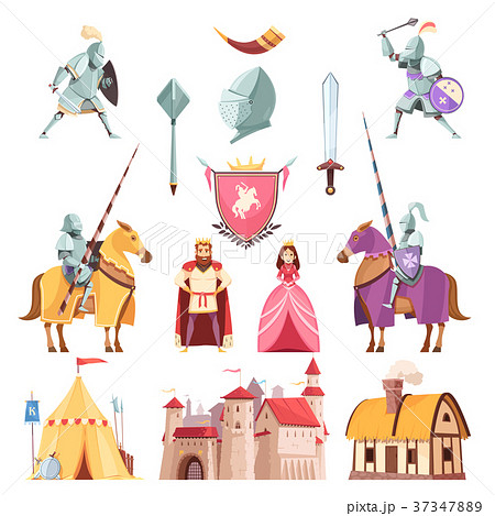 Medieval Royal Heraldry Cartoon Set 37347889
