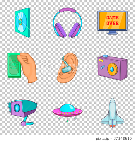 Media clouding icon set, cartoon style 37348610
