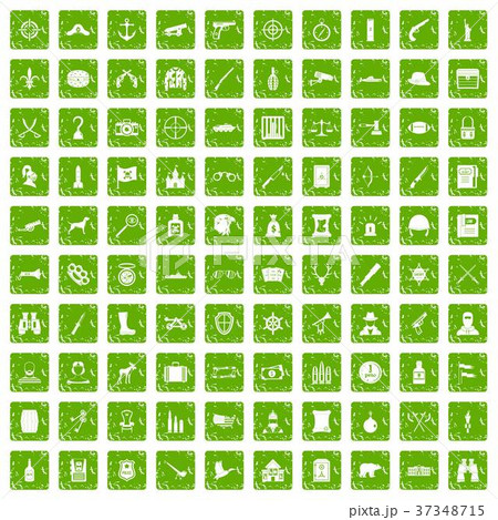100 guns icons set grunge green 37348715