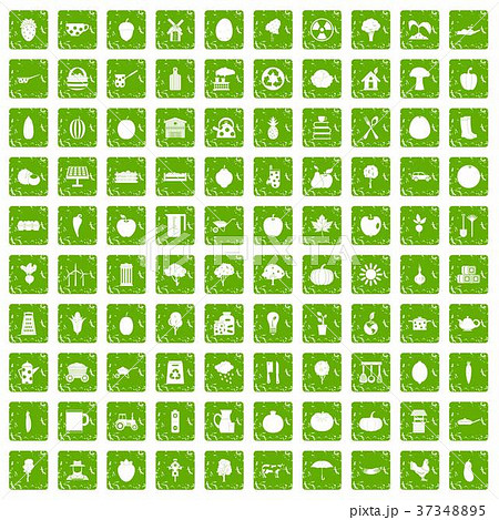 100 health food icons set grunge green 100 health food icons set grunge green 37348895