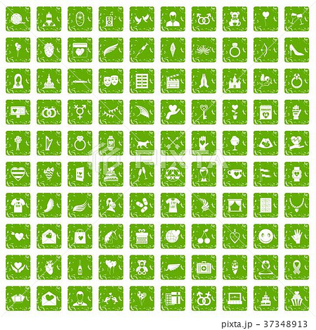 100 heart icons set grunge green 37348913