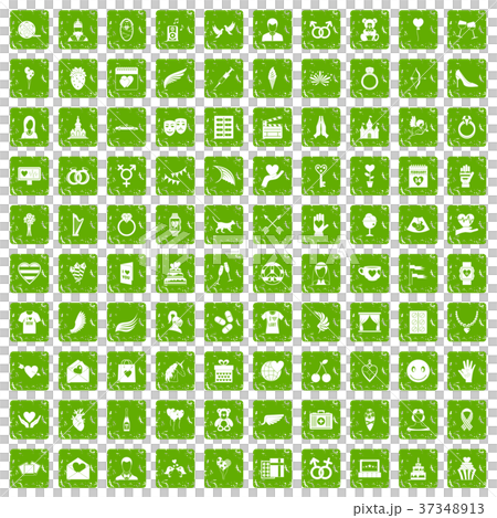 100 heart icons set grunge green 37348913