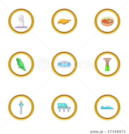 Singapore symbols icons set, cartoon style 37348972