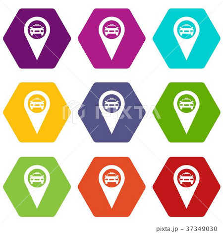 Geo taxi icon set color hexahedron 37349030