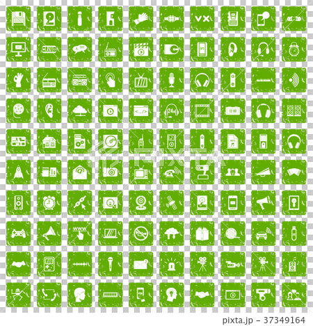 100 audio icons set grunge green 37349164
