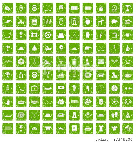 100 hockey icons set grunge green 100 hockey icons set grunge green 37349200