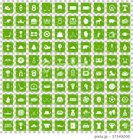 100 hockey icons set grunge green 37349200