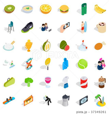 Surf club icons set, isometric style 37349261