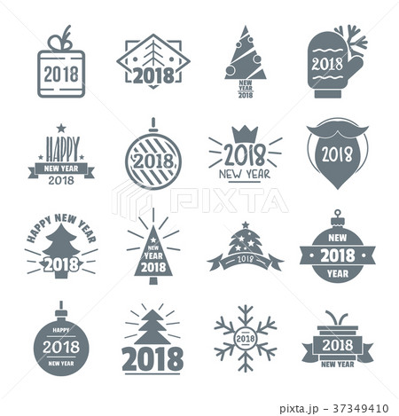 2018 New Year logo icons set, simple style 2018 New Year logo icons set, simple style 37349410