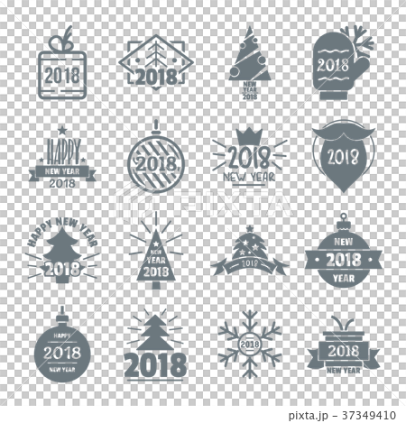 2018 New Year logo icons set, simple style 2018 New Year logo icons set, simple style 37349410