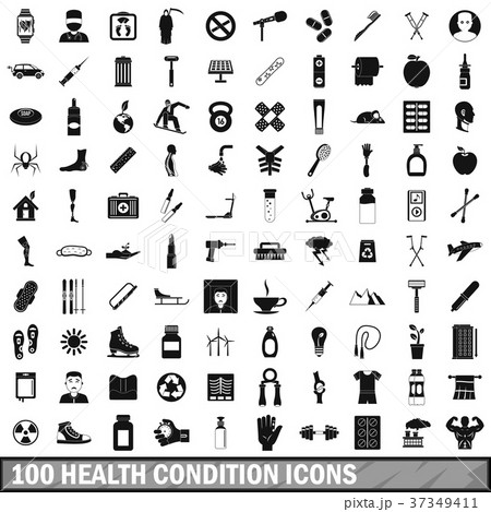100 health condition icons set, simple style 100 health condition icons set, simple style 37349411
