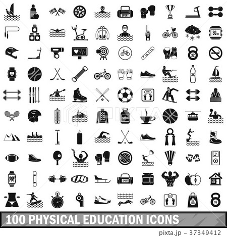 100 physical education icons set, simple style 100 physical education icons set, simple style 37349412