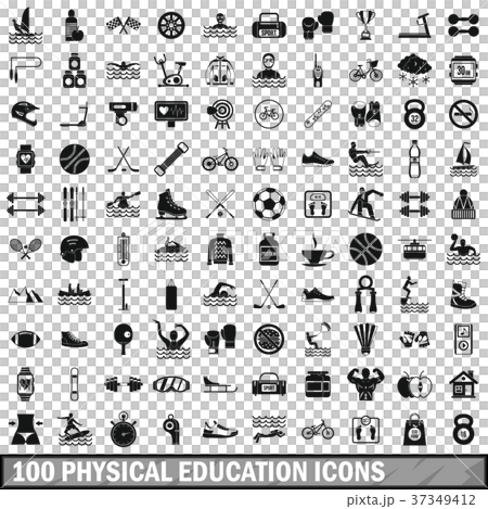 100 physical education icons set, simple style 100 physical education icons set, simple style 37349412