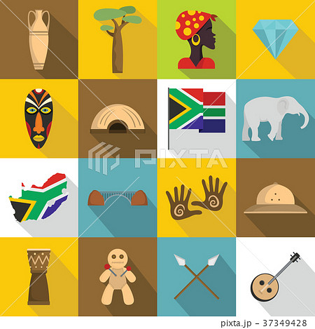South Africa travel icons set, flat style South Africa travel icons set, flat style 37349428