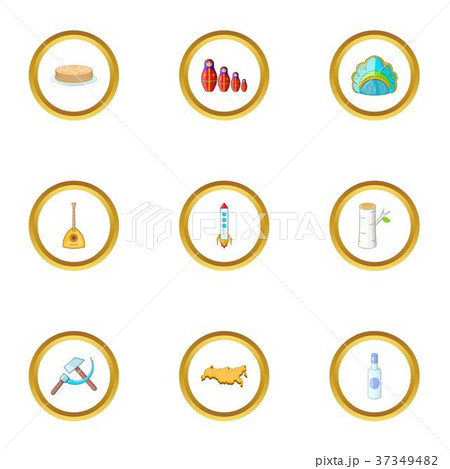 Moscow icons set, cartoon style 37349482