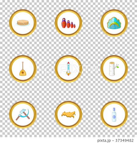 Moscow icons set, cartoon style 37349482