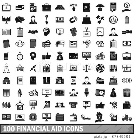 100 financial aid icons set, simple style 37349501