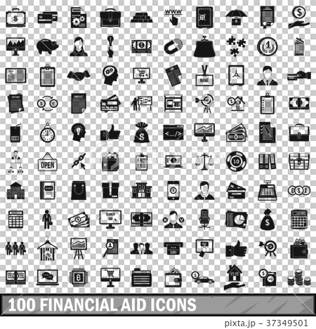 100 financial aid icons set, simple style 37349501