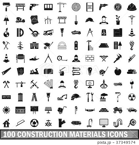 100 construction materials icons set, simple style 37349574