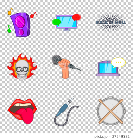 Rock music icons set, cartoon style Rock music icons set, cartoon style 37349581