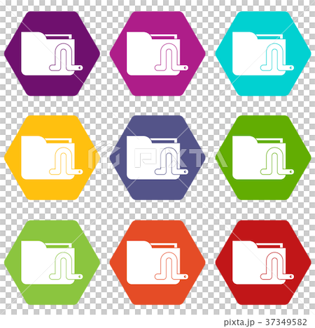 Computer worm icon set color hexahedron Computer worm icon set color hexahedron 37349582