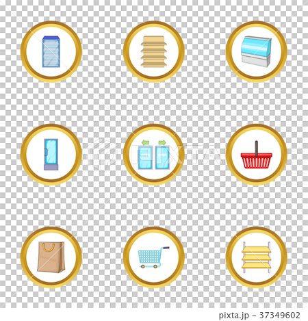Market basket icons set, cartoon style Market basket icons set, cartoon style 37349602