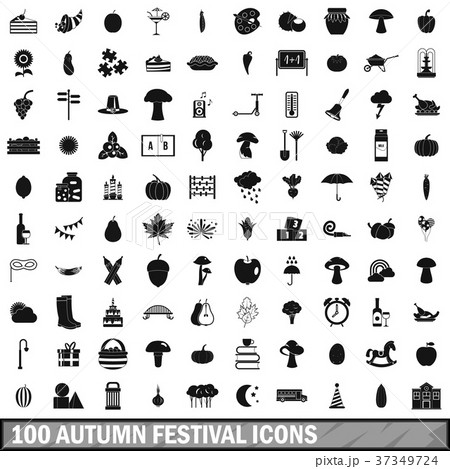 100 autumn festival icons set, simple style 37349724