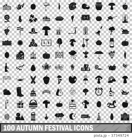 100 autumn festival icons set, simple style 37349724