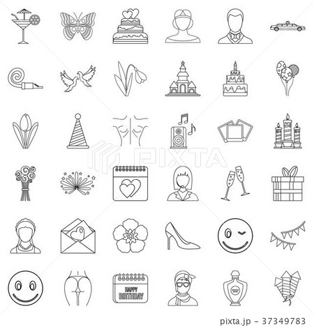 Balloon icons set, outline style 37349783