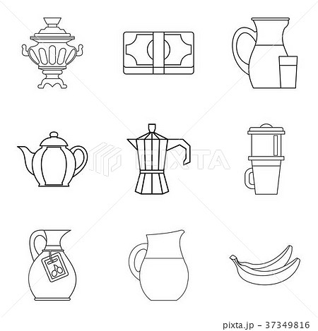 Tea pots icon set, outline style 37349816