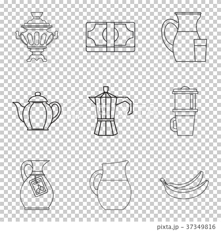 Tea pots icon set, outline style 37349816