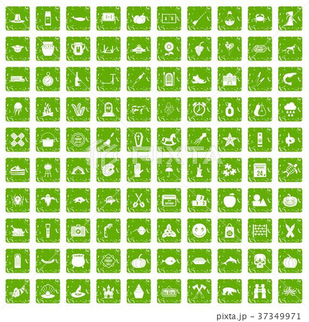 100 autumn holidays icons set grunge green 37349971