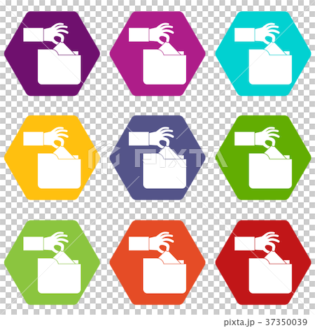 Robbery secret data in folder icon set color hexahedron 37350039